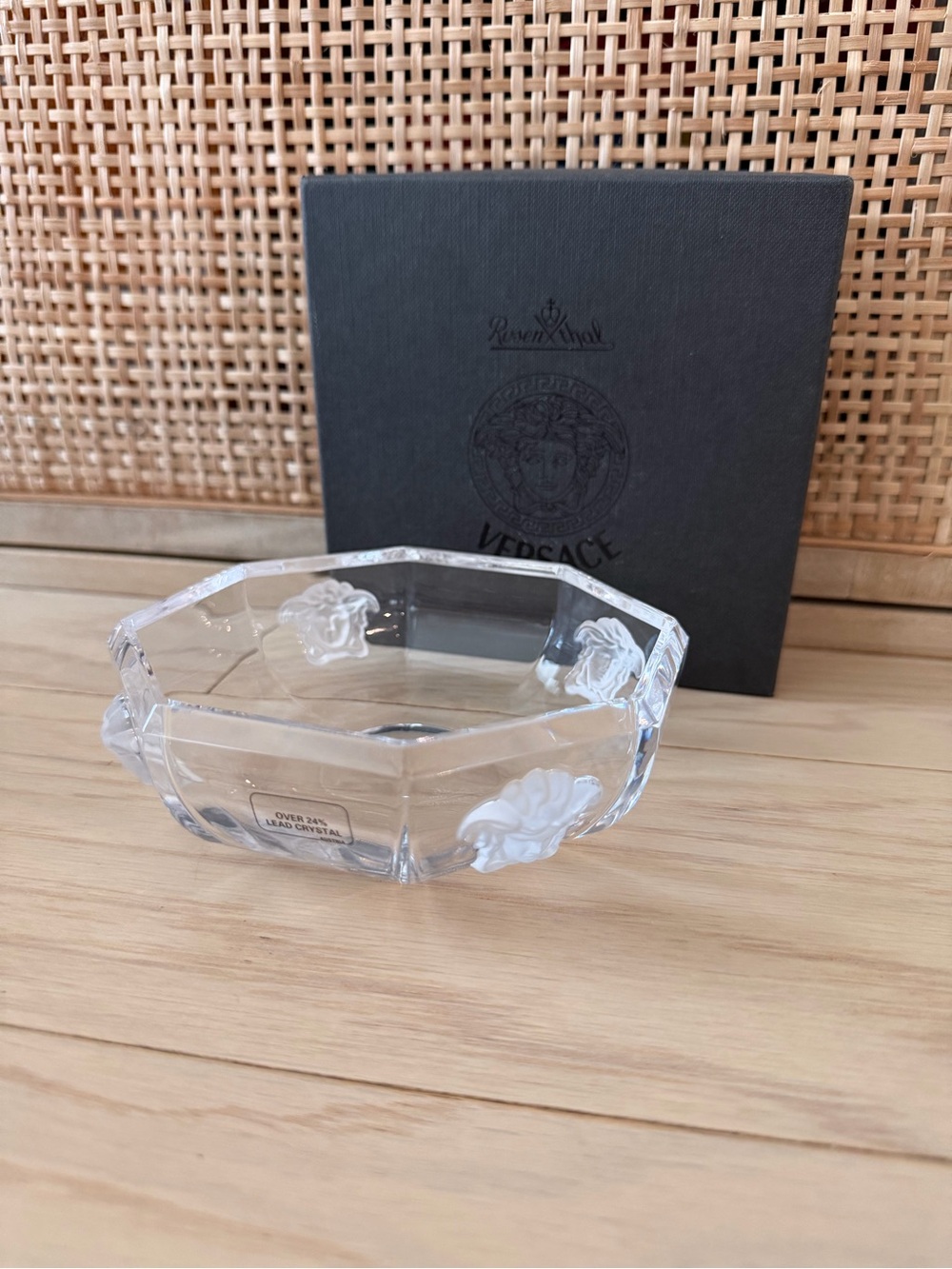 Vintage Versace Medusa Clear Crystal Octagonal Dish Bowl 14cm w/ Box - Picture 8 of 8